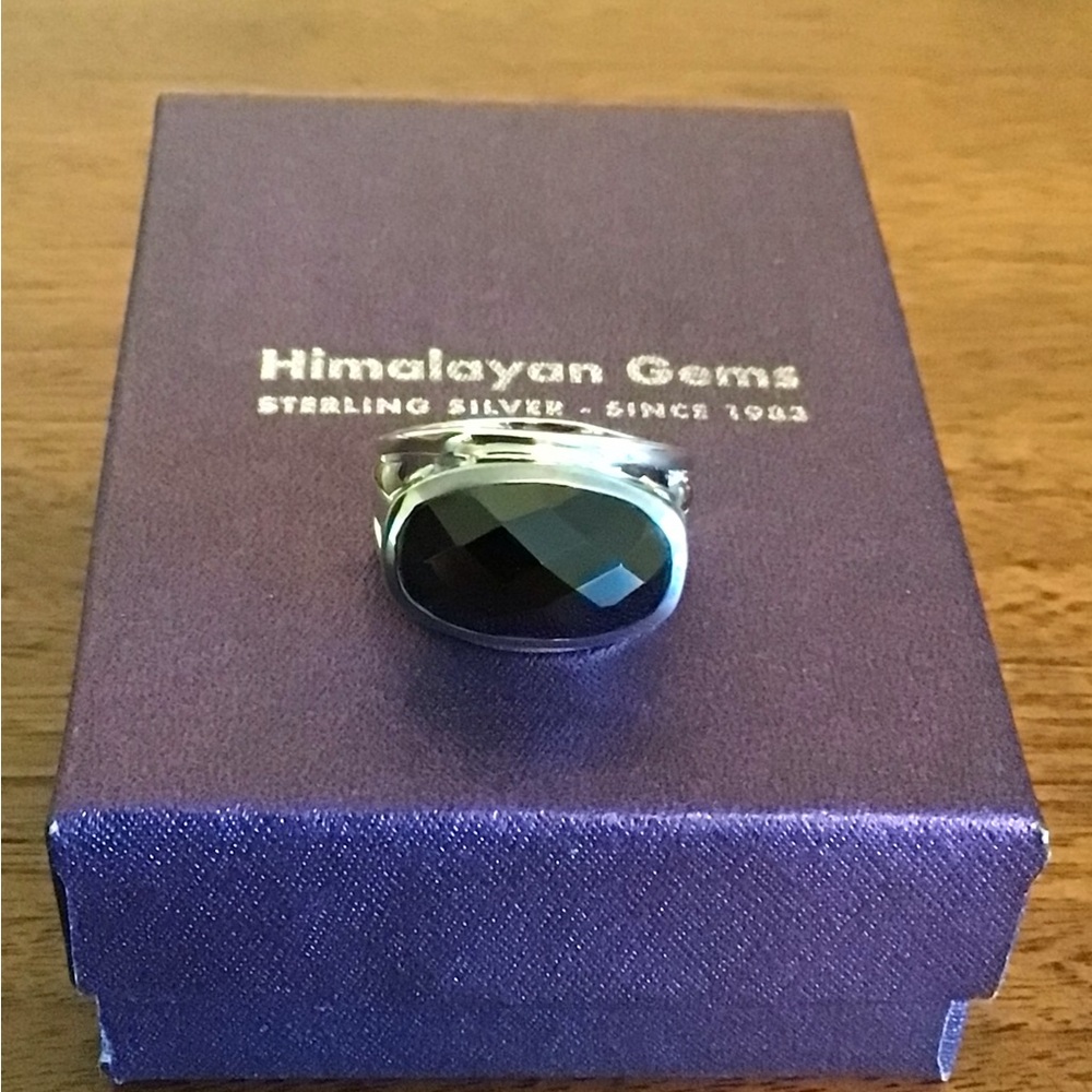 Himalayan Gems Sterling Silver Ring with Faceted Black Onyx